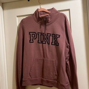 Victoria Secret PINK Quarter Zip Sweater Size Large MAUVE color dark pink